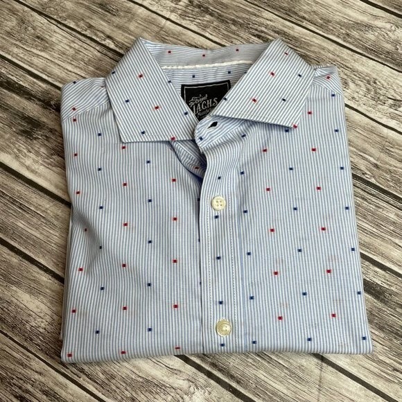 J.A.C.H.S. Manufacturing Co. Button Down Shirt Size 16.5 34-35 Red White & Blue - Picture 3 of 14